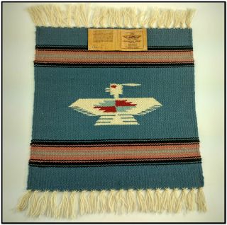 Vtg Aceves Weavers Hand Made Woven Chimayo Thunderbird Blanket Mexico W Tag