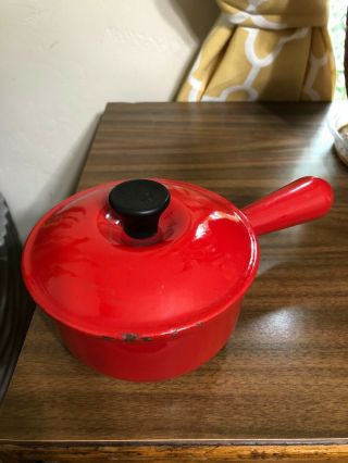 Vintage Le Creuset 14 Red Cast Iron Saucepan With Lid - France
