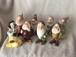 Snow White And The Seven Dwarfs Ceramic Figurines By Walt Disney/enesco 1960 