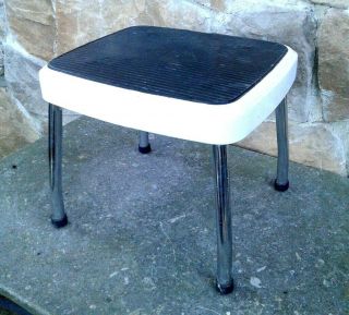 Vintage Stylaire Step Stool Chrome And White With Black Non Slip Top Mid Century