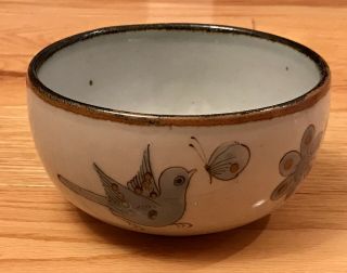 Ken Edwards El Palomar Pottery 6.  25” Bowl,  Bluebirds,  Butterflies,  Flowers