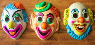 3 Vintage Halloween Masks Scary Clown Faces