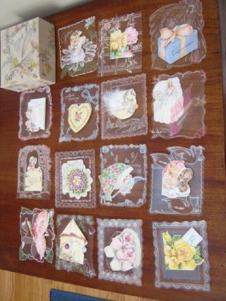 Box Of 15 Petite Greeting Cards,  Unique Decorated Plastic W/ Tiny Card,