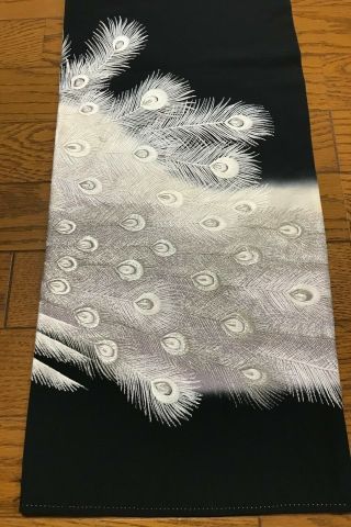 @@Japanese antique kimono/ tomesode black silk fabric/ embroidery,  white,  p PA78 2