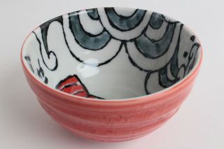 Mino ware Japanese Ceramics Large Bowl Red Sea Bream & Wave Medetai 5