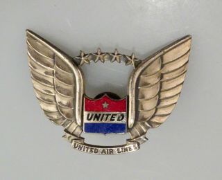 Vintage United Airlines Sterling Silver Wings Hat Badge - 56778