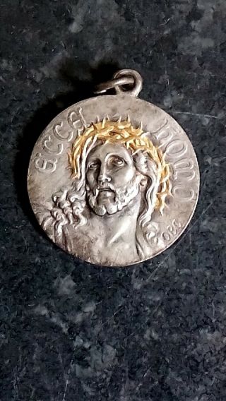 Rare Antique Religious Pendant Medal Jesus Christ Ecce Homo Crown Of Thorns