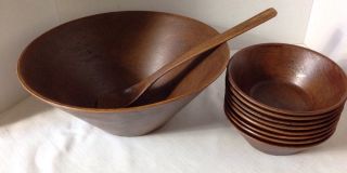 Thermo Serv Faux Wood Grain Plastic Bowls Spoon Salad Bowl 10 Pc Set Vintage