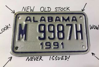 1991 Vintage Alabama Motorcycle License Plate Nos Never Issued M9987h