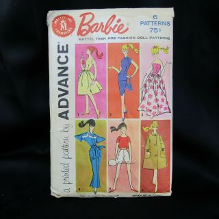 Vintage 1961 Advance Mattel Barbies Fashion Clothes Pattern 6 Outfits Uncut