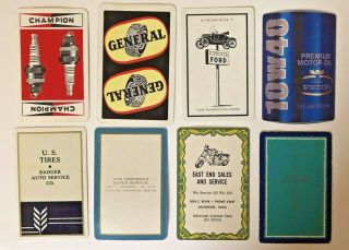8 Vintage Playing Cards Automotive Advertising Ford/general/champion/penn