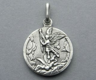 French,  Antique Religious Pendant.  Saint Michel,  Michael.  Medal.