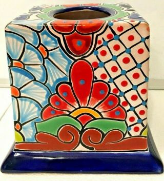 Talavera Mexican Pottery Tissue Box Kleenex Holder Cover Folk Art Ceramic