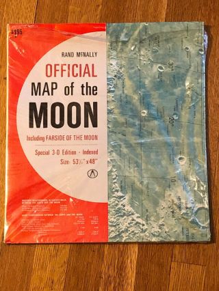 Rand Mcnally Official Map Of The Moon Vintage In Package 3 - D Indexed 53.  5x48