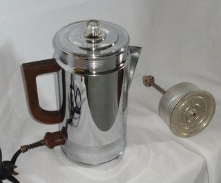 Vtg Art Deco 8 Cup Chrome Coffee Pot Wood Handle Manning Bowman Percolator Maker