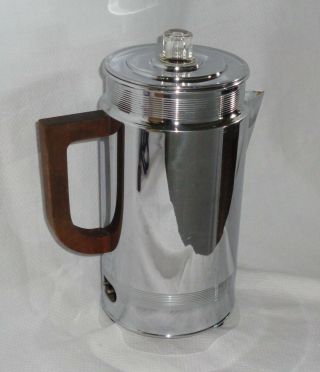 Vtg Art DECO 8 cup Chrome Coffee Pot WOOD Handle Manning Bowman Percolator Maker 2