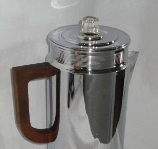 Vtg Art DECO 8 cup Chrome Coffee Pot WOOD Handle Manning Bowman Percolator Maker 3
