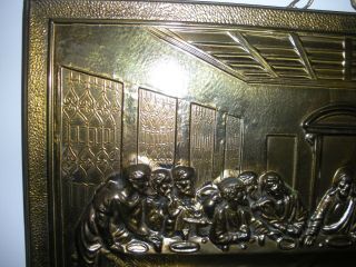 vintage Last Supper 3D metal relief plaque picture brass ? 14 1/2 X 9 1/4 2