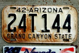 1942 Very Dark Blue On White Arizona License Plate " Grand Canyon State "