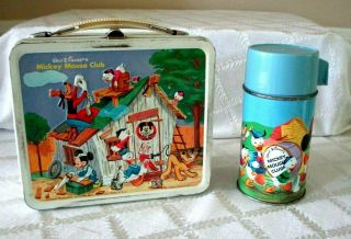 Vintage Walt Disney Mickey Mouse Club - Metal Lunchbox & Thermos - Donald Duck - Goofy
