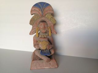 Vintage Pre Columbian Aztec Maya Terracotta Clay Figurine Statue Pottery 8 " H