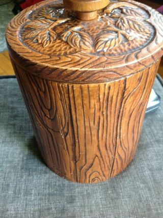 Vintage Treasure Craft Woodsy Owls faux Wood Ceramic Sugar Jar Canister 4