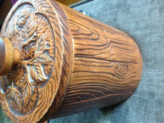 Vintage Treasure Craft Woodsy Owls faux Wood Ceramic Sugar Jar Canister 6