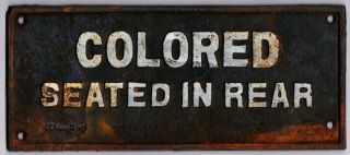Black Americana Cast Iron Sign: Colored Seated In The Rear