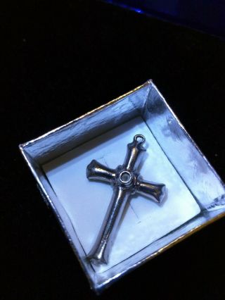 Vintage Stanhope Rhinestones Cross w/ Lords prayer Silver tone pendant 3