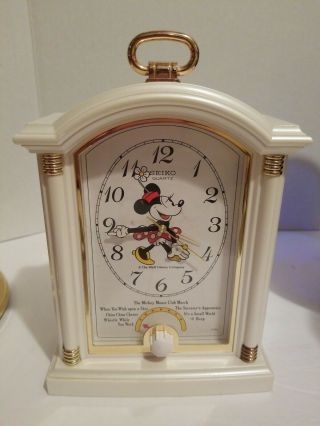 Rare Seiko White Disney Mickey Minnie Mouse Musical Desk Clock Quartz