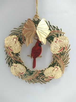 Baldwin Brass Wreath Ornament With Christmas Cardinal Gorgeous