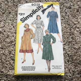 Simplicity 6028 Vtg (1983) Loose - Fitting Dress Pullover Pattern Sz 16 - 18 - 20