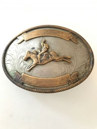 Old Nickel Silver Western Cowboy Horse Bucking Bronc Riding Belt Buckle Rodeo