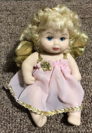 Vintage Porcelain Mini Doll Cherub Angel Baby Pink Tutu Hanging Christmas Tree