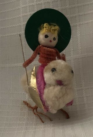 Vintage Easter Pipe Cleaner Cowgirl On Pom Pom Chick With Bendable Legs - Rare