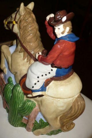 Nick And Nora Western Cowboy On Horse Large Ceramic Round Up Cookie Jar