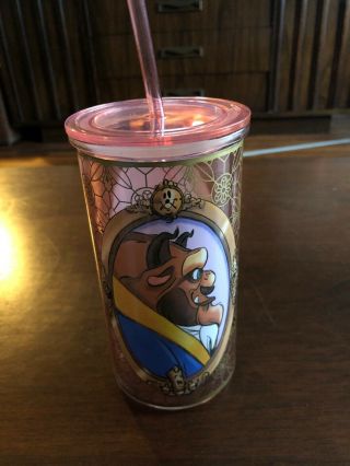 Very Rare disney store beauty and the beast glass tumbler 2