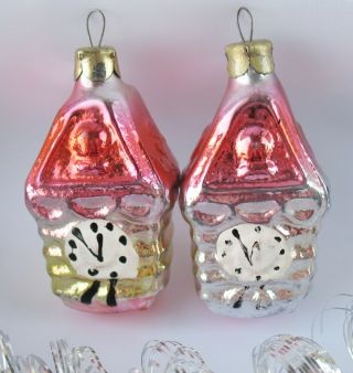 Set 2 Cuckoo - Clock Vintage Glass Xmas Decor Ornament Russian Christmas Ussr Toy