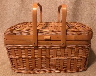 Vintage Woven Wicker Sewing Basket With Handles