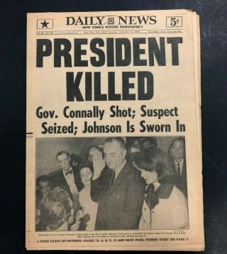 1963 Nov.  23 Ny Daily News Newspaper Jfk Killed/johnson Sworn In Pgs 1 - 36