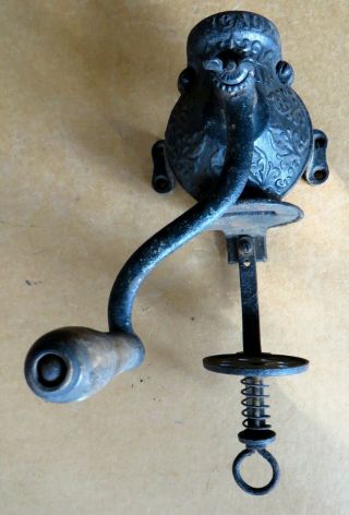 Antique Arcade Cast Iron Crystal Wall - Mount Coffee Mill / Grinder No Glass