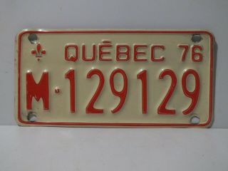 1976 Quebec Motorcycle License Plate M - 129129