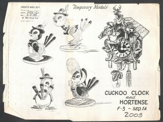 Pinocchio 1930s Animation Model Sheet Cuckoo Hortense Walt Disney