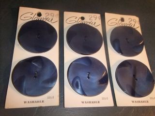 Buttons Vintage Set Of 6 Large Blue Glamour Brand 163b