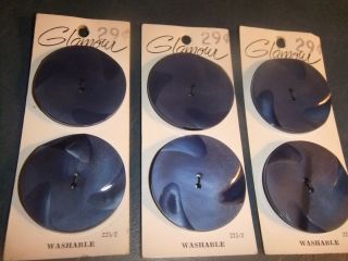 Buttons Vintage Set of 6 Large Blue Glamour Brand 163B 4
