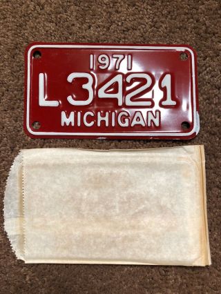 1971 Michigan Motorcycle License Plate L3421
