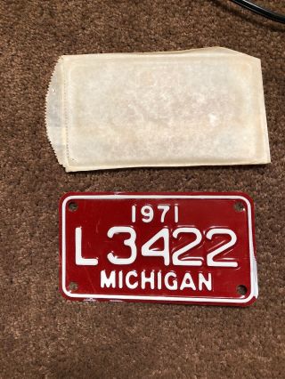 1971 Michigan Motorcycle License Plate L3422
