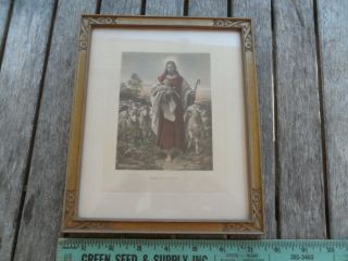Vintage Framed Picture / Print Of Jesus - Good Shepherd With Sheep