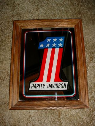 Vintage Harley Davidson Mirror 1 U.  S.  A.  Flag Style Red White & Blue,  14 " X 11 "