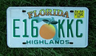 Florida 2002 License Plate E16 Kkc With Orange In The Middle